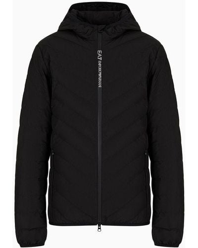 EA7 Premium Shield Packbare Daunenjacke Mit Kapuze - Schwarz