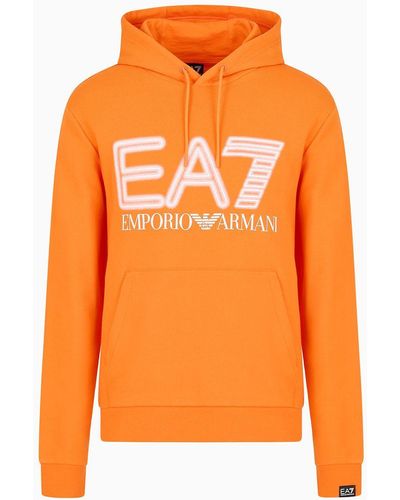 EA7 Logo Series Sweatshirt Aus Baumwolle Mit Kapuze - Orange