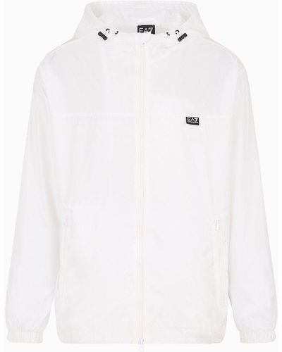 EA7 Logo Series Jacket In Recycled Fabric With Oversized Logo - White