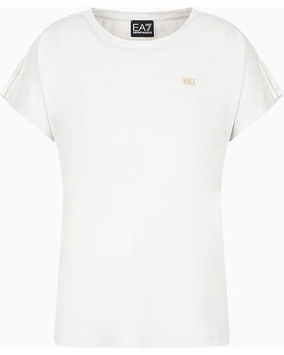 EA7 Precious T-shirt Mit Rundhalsausschnitt Aus Baumwolle Und Modal - Weiß