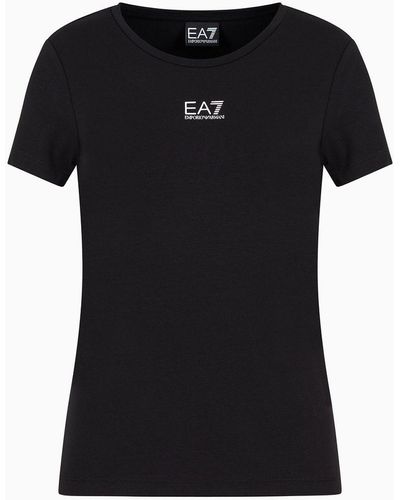 EA7 Logo Series Stretch Cotton And Modal T-shirt - Black