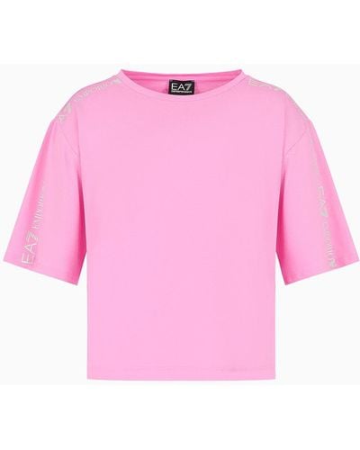 EA7 Baumwoll-t-shirt Shiny Mit Rundhalsausschnitt - Pink
