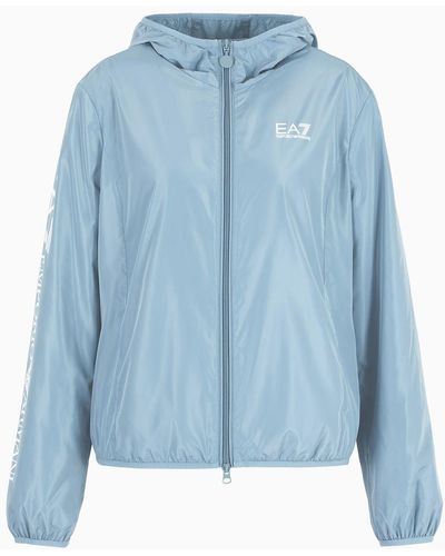 EA7 Shiny Kapuzen-jacke Aus Wasserabweisendem Stoff - Blau