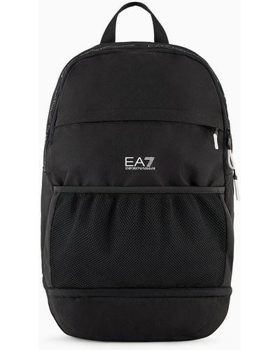 EA7 Logo Series Round Backpack In Technical Fabric - Black