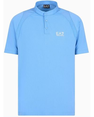 EA7 Tennis Pro Henley-collar Polo Shirt In Ventus7 Technical Fabric - Blue