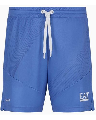 EA7 Tennis Pro Print Shorts In Ventus7 Technical Fabric - Blue