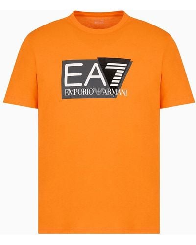 EA7 Visibility T-shirt Aus Baumwollstretch-jersey Mit Kurzen Ärmeln - Orange