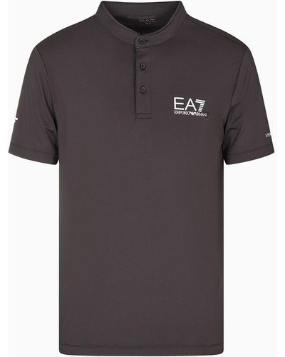 EA7 Tennis Pro Henley-collar Polo Shirt In Ventus7 Technical Fabric - Black