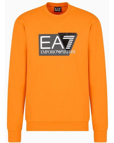 EA7 Visibility Cotton Crew-neck Sweatshirt - Orange