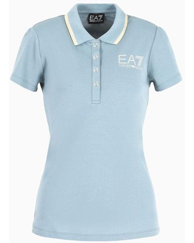 EA7 Stretch Cotton Piqué Core Lady Polo Shirt - Blue