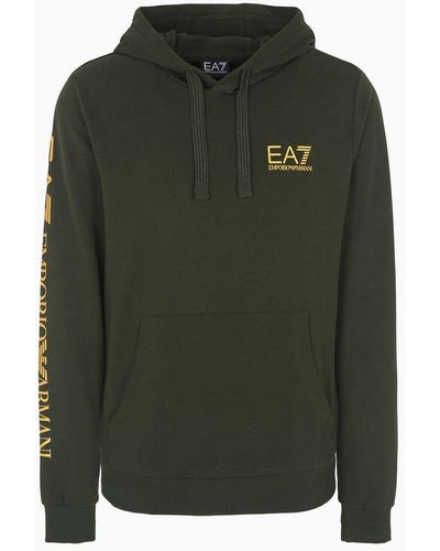 EA7 Logo Series Hooded Cotton Sweatshirt - Green