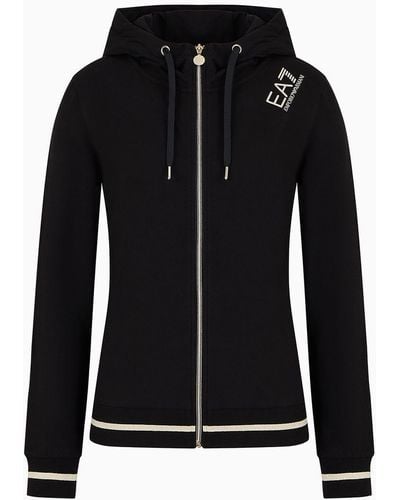 EA7 Stretch-cotton Hooded Core Lady Sweatshirt - Black