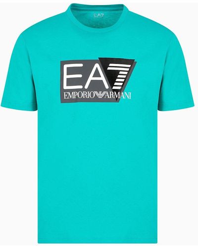 EA7 Visibility Stretch-cotton Jersey, Short-sleeved T-shirt - Blue