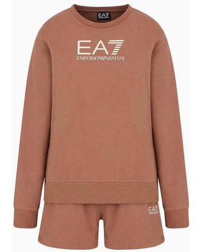 EA7 Shiny Stretch-cotton Tracksuit - Brown