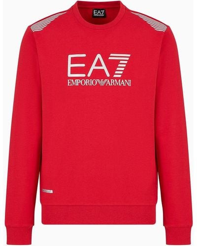 EA7 Asv 7 Lines Sweatshirt Mit Rundhalsausschnitt, Gefertigt Aus Einer Baumwoll-mischung - Rot