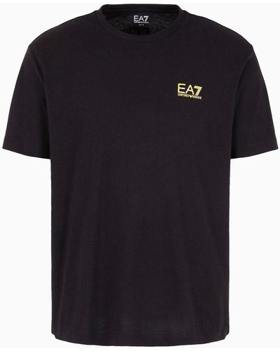 EA7 Logo Series T-shirt Mit Rundhalsausschnitt Aus Baumwolle - Schwarz