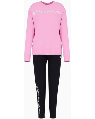 EA7 Stretch-cotton Tracksuit With Logo - Pink