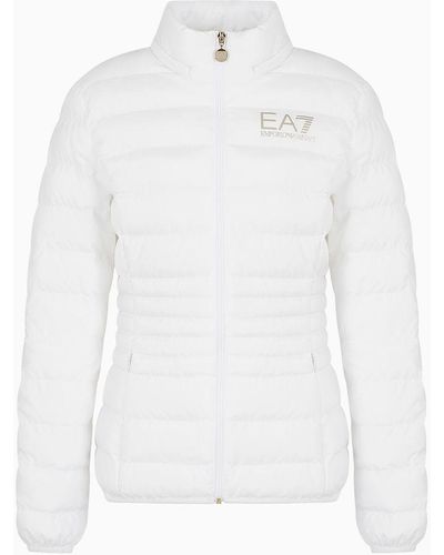 EA7 Core Lady Packbare Daunenjacke Mit Kapuze - Weiß