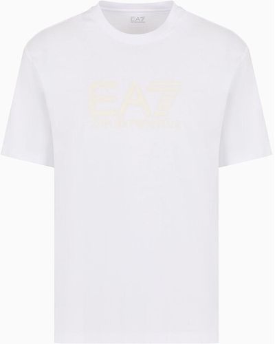 EA7 Visibility T-shirt Aus Baumwoll-jersey Mit Rundhalsausschnitt - Weiß