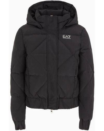 EA7 Logo Short Down Jacket in Black | Lyst UK