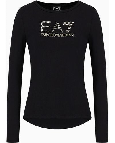 EA7 T-shirt A Maniche Lunghe Evolution In Cotone E Modal Stretch - Nero