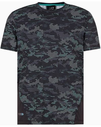 EA7 Dynamic Athlete Printed T-shirt In Ventus7 Technical Fabric - Black