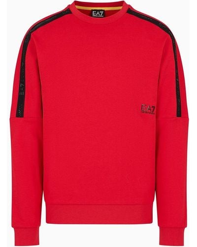 EA7 Logo Series Cotton Crew-neck Sweatshirt - Red