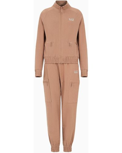 EA7 Stretch Cotton Tracksuit With Cargo Trousers - Natural