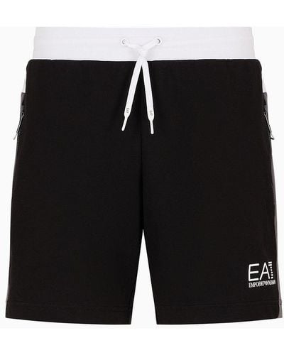 EA7 Asv Summer Block-shorts Mit Rundhalsausschnitt Aus Recycelter Baumwoll-mischung - Schwarz