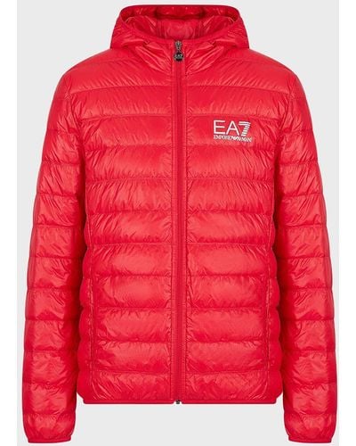 EA7 Packable Hooded Core Identity Puffer Jacket - Red