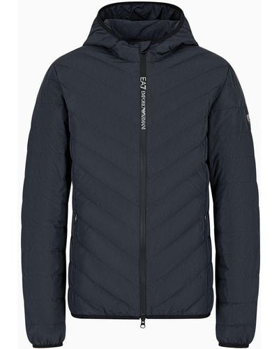 EA7 Premium Shield Packbare Daunenjacke Mit Kapuze - Blau