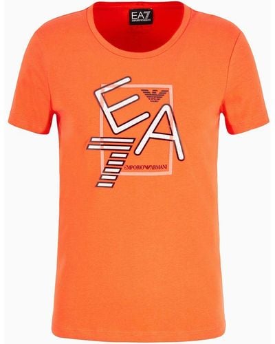 EA7 T-shirt Girocollo Logo Series Crossover In Cotone Stretch - Arancione