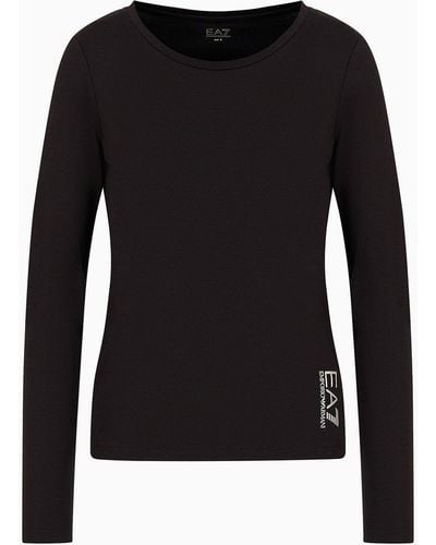 EA7 Core Lady Stretch-cotton Long-sleeved T-shirt - Black