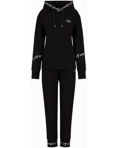 EA7 Stretch-cotton Tracksuit With Logo Tape Detail - Black