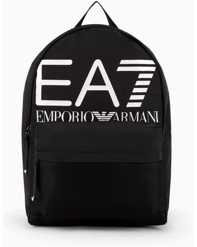EA7 Backpack In Sustainable Fabric With Oversized Logo - Black