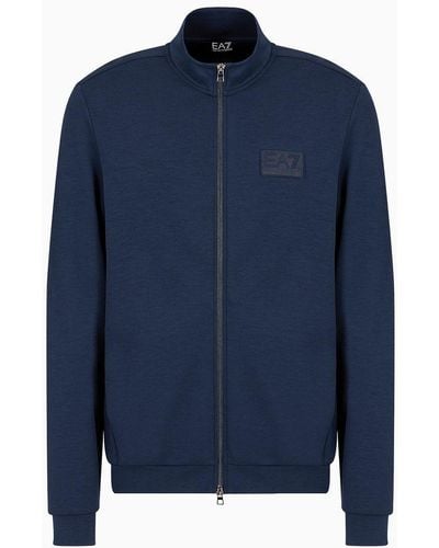 EA7 Lux Identity Modal-blend Zip-up Sweatshirt - Blue
