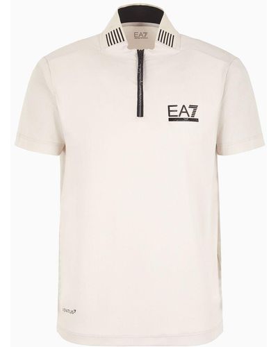 EA7 Ventus7 Technical Fabric Golf Club Polo Shirt - Natural