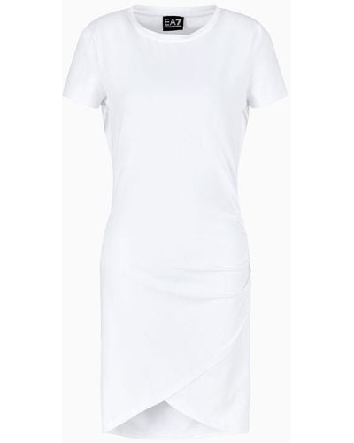 EA7 Logo Series Stretch-cotton Crew-neck Dress - White