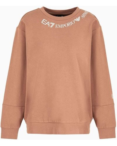 EA7 Shiny Cotton Crew-neck Sweatshirt - Brown