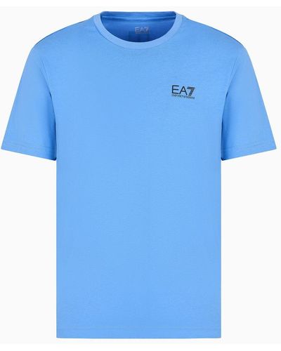 EA7 Logo Series T-shirt Mit Rundhalsausschnitt Aus Baumwoll-jersey - Blau