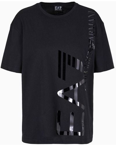 EA7 Logo Series Crew-neck T-shirt In Asv Organic Cotton - Black