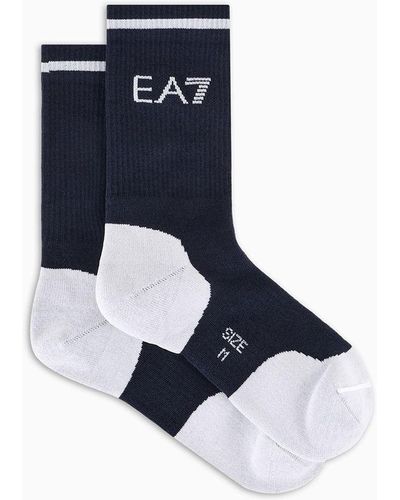 EA7 Tennis Pro Cotton-blend Ankle Socks - Blue