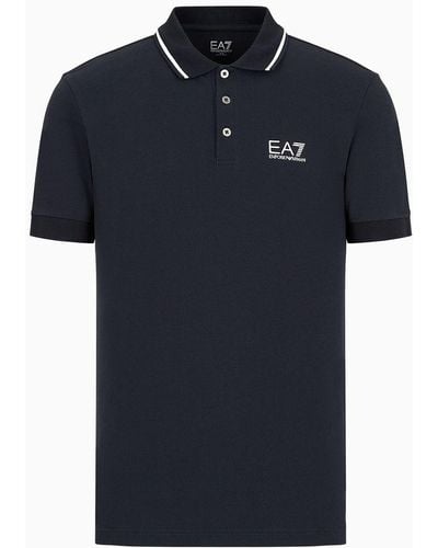 EA7 Core Identity Stretch-cotton Piqué Polo Shirt - Blue