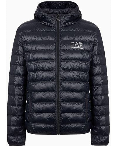 EA7 Packable Hooded Core Identity Puffer Jacket - Blue
