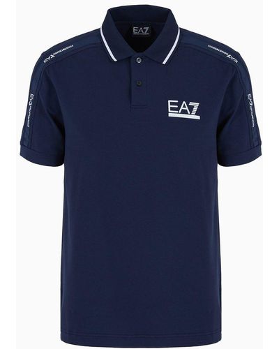 EA7 Tennis Club Stretch-cotton Jersey Polo Shirt - Blue