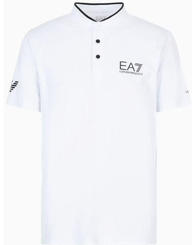 EA7 Tennis Pro Henley-collar Polo Shirt In Ventus7 Technical Fabric - White