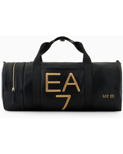 EA7 Soccer Duffel Bag With Oversized Golden Logo - Black
