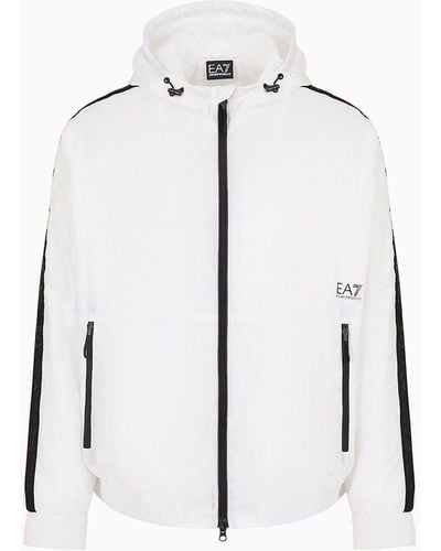 EA7 Logo Series Jacke Mit Kapuze Aus Recyceltem Gewebe - Weiß