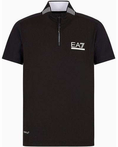 EA7 Ventus7 Technical Fabric Golf Club Polo Shirt - Black