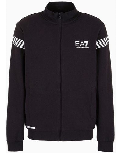 EA7 Asv 7 Lines Cotton-blend Zip-up Sweatshirt - Black